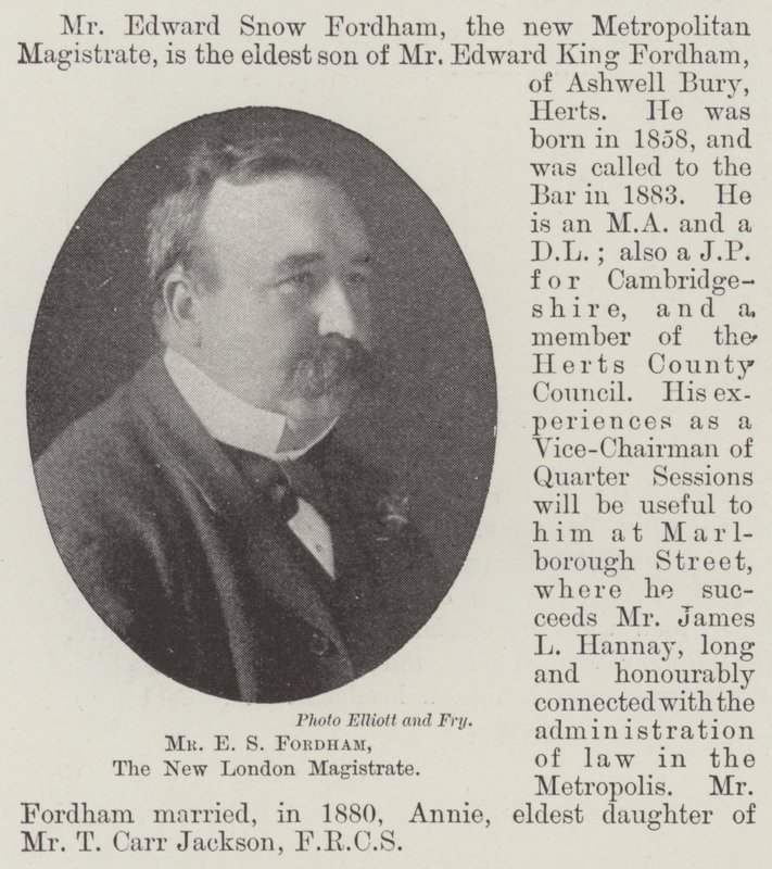 Pan E S Fordham, soudce New London Magistrate od English Photographer