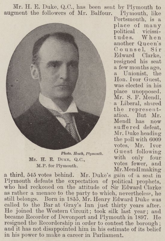 Pan H E Duke, QC, poslanec za Plymouth od English Photographer