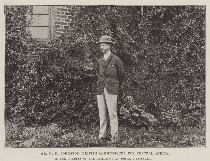 Pan HH Johnston, britský komisař pro střední Afriku, v Gardens of the Residence v Zomba, Nyasaland od English Photographer