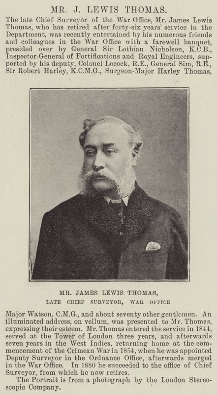 Pan James Lewis Thomas, zesnulý hlavní zeměměřič, War Office od English Photographer