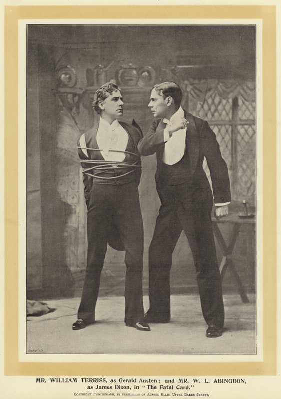 pan William Terriss jako Gerald Austen; a pan W L Abingdon jako James Dixon ve Fatal Card od English Photographer