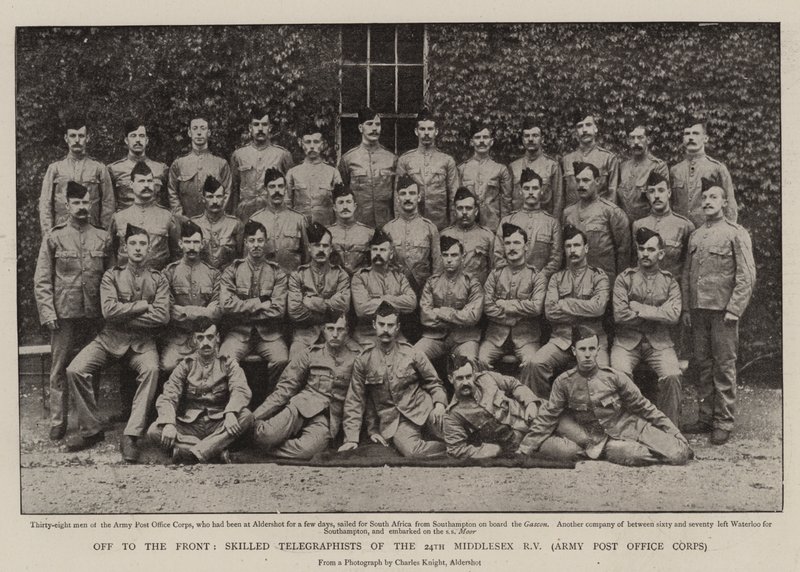 Na frontě, zkušení telegrafisté z 24. Middlesex Rifle Volunteers, Army Post Office Corps od English Photographer