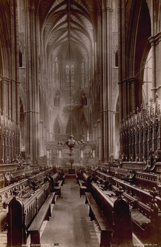 Pohlednice s vyobrazením interiéru Choir of Westminster Abbey od English Photographer