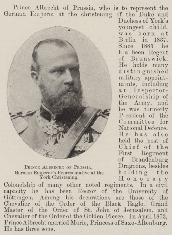 Princ Albrecht Pruský, zástupce německých císařů na křtu v Yorku od English Photographer