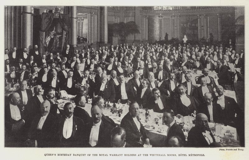 Narozeninový banket královen držitelů královského zatykače v pokojích Whitehall, Hotel Metropole od English Photographer