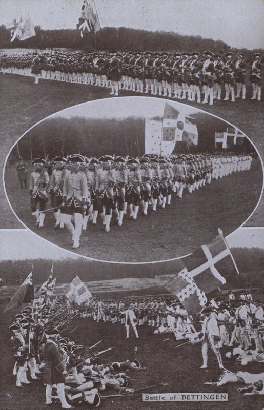 Rekonstrukce bitvy u Dettingenu, vybojované v Bavorsku v roce 1743 během války o rakouské dědictví (čb foto) od English Photographer
