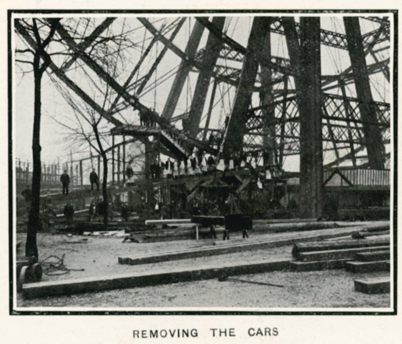 Odstranění Velkého kola v Earls Court, Londýn; odstranění aut; z The Sphere, 13. dubna 1907 od English Photographer