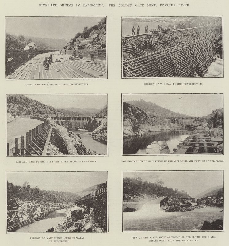 River-Bed Mining v Kalifornii, Golden Gate Mine, Feather River od English Photographer