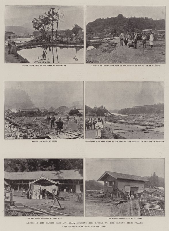 Scény na severovýchodě Japonska, ukazující účinek nedávných přílivových vln od English Photographer