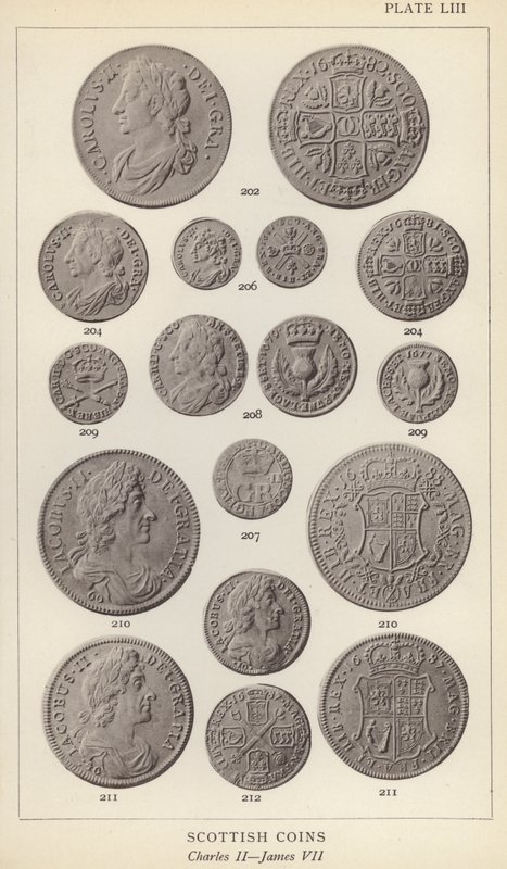 Scottish Coins, Charles II, James VII (č/b foto) od English Photographer
