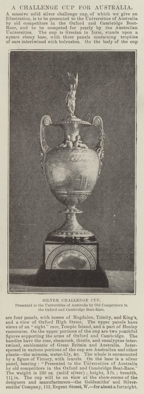 Stříbrný Challenge Cup, který australským univerzitám předali starí konkurenti v Oxfordu a Cambridge Boat-Race od English Photographer