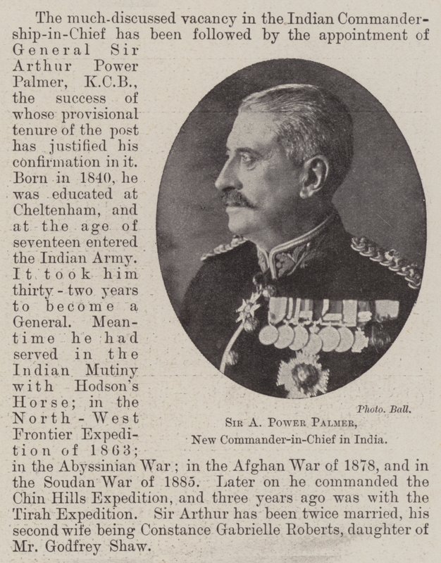 Sir A Power Palmer, nový vrchní velitel v Indii od English Photographer