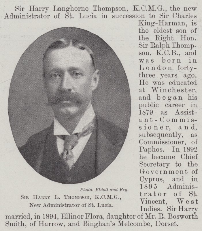Sir Harry L Thompson, KCMG, nový správce Svaté Lucie od English Photographer