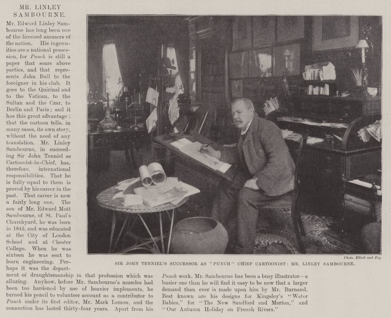 Sir John Tenniels nástupce jako hlavní karikaturista Punch, pan Linley Sambourne od English Photographer
