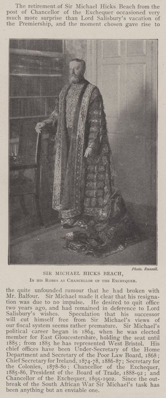 Sir Michael Hicks Beach ve svém rouchu jako kancléř státní pokladny od English Photographer