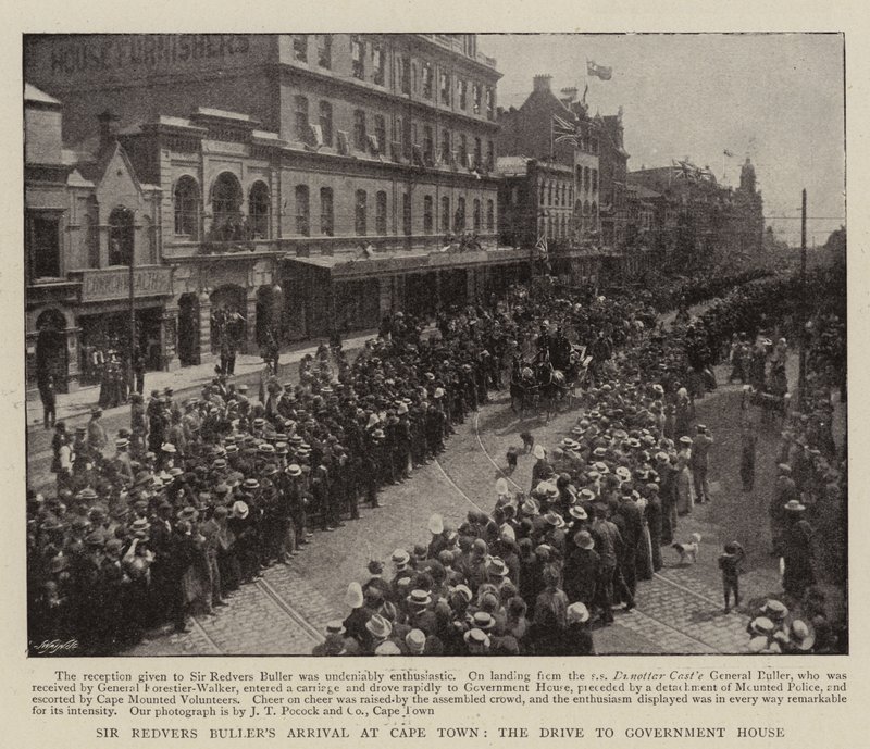 Sir Redvers Bullers Příjezd do Kapského Města, cesta do vládní budovy od English Photographer