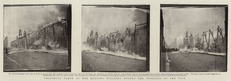 Snímky pořízené z Hořící budovy během Progress of Fire od English Photographer