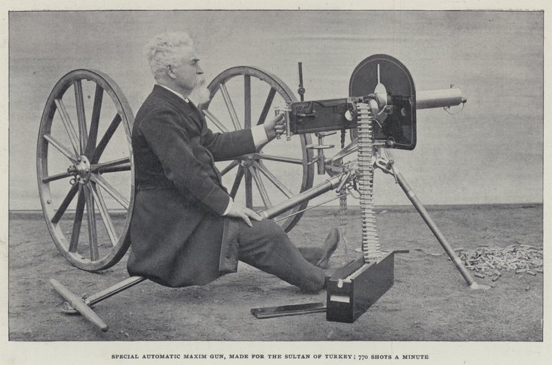 Speciální automatická pistole Maxim, vyrobená pro tureckého sultána, 770 výstřelů za minutu (černobílá fotografie) od English Photographer