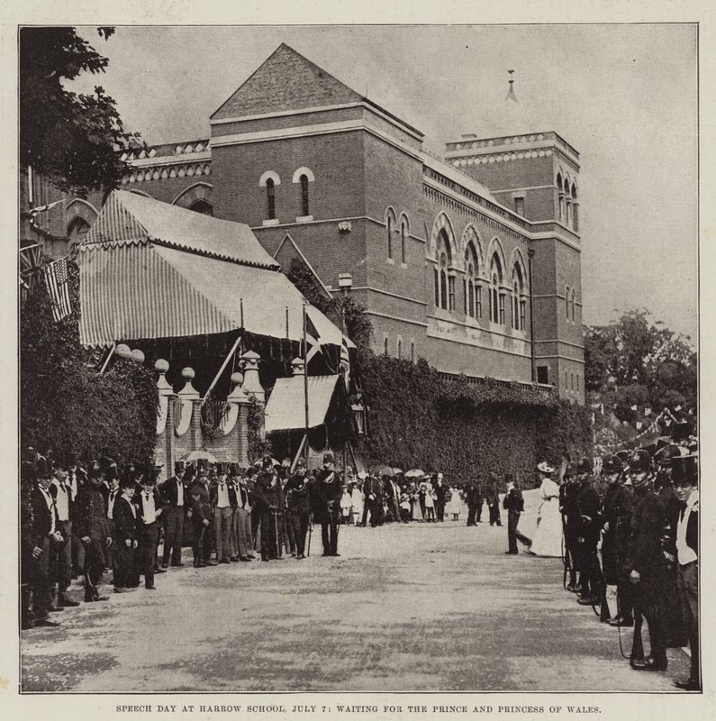 Speech Day v Harrow School, 7. července, čeká na prince a princeznu z Walesu od English Photographer