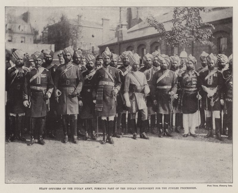 Štábní důstojníci indické armády, tvořící součást indického kontingentu pro jubilejní procesí od English Photographer
