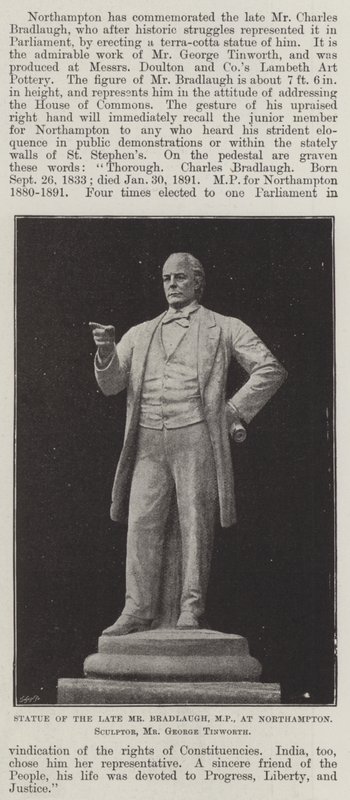 Socha zesnulého pana Bradlaugha, MP, v Northamptonu, sochař, pan George Tinworth od English Photographer
