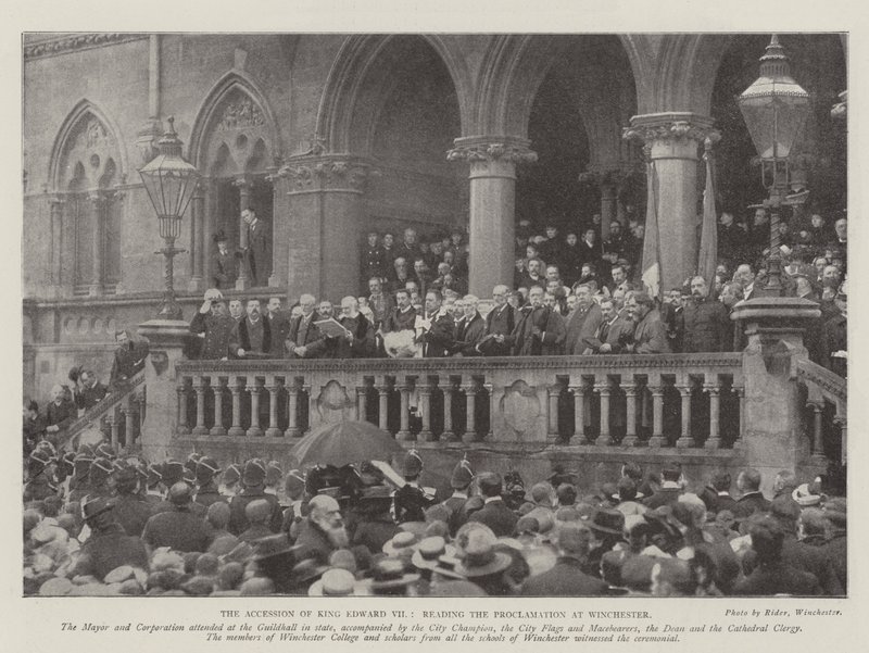 Přistoupení krále Edwarda VII., čtení Proklamace ve Winchesteru od English Photographer