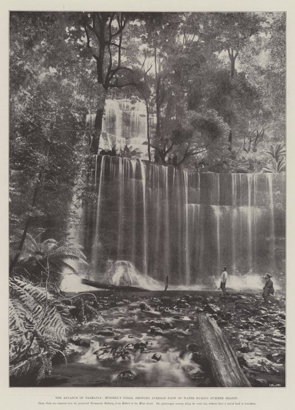 Advance of Tasmánie, Russells Falls, ukazující průměrný průtok vody během letní sezóny od English Photographer