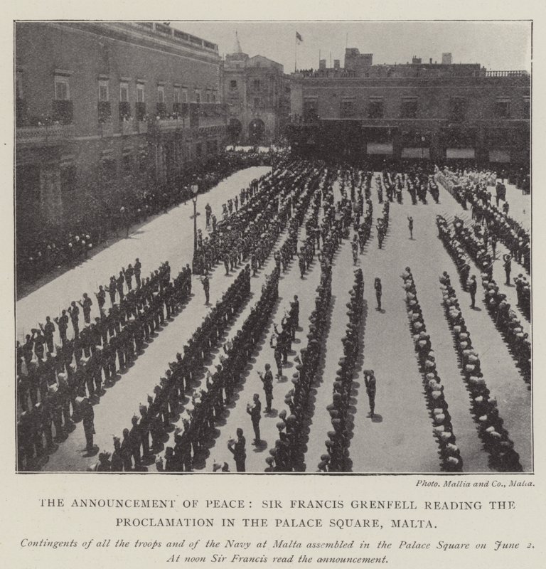 The Announcement of Peace, Sir Francis Grenfell čte Proclamation na Palace Square, Malta od English Photographer