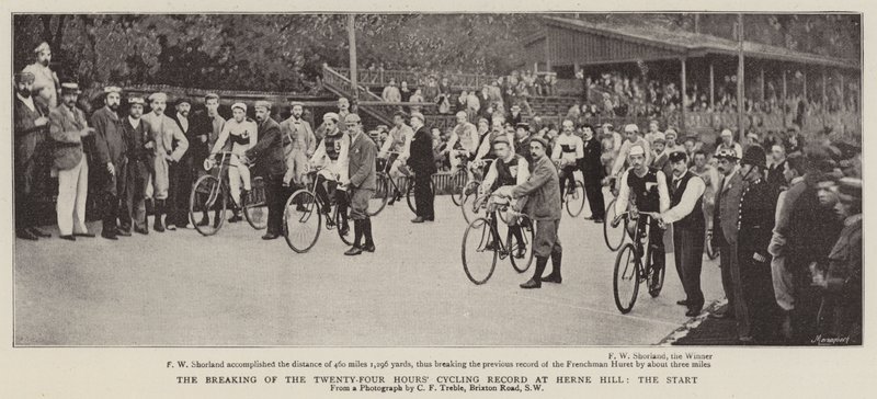 Překonání čtyřiadvacetihodinového cyklistického rekordu na Herne Hill, start od English Photographer