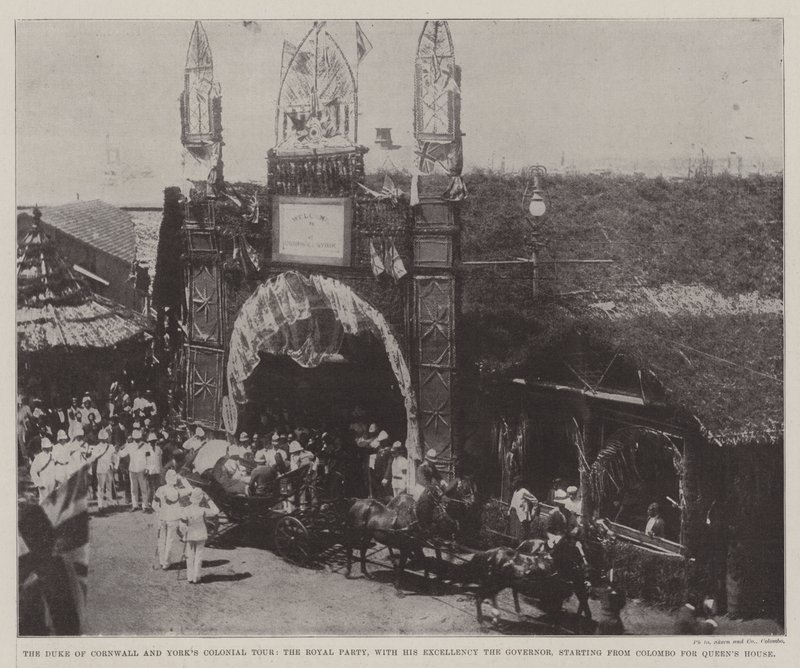 Koloniální prohlídka vévody z Cornwallu a Yorks, Královská párty s Jeho Excelencí guvernérkou, od Colomba do Queens House od English Photographer