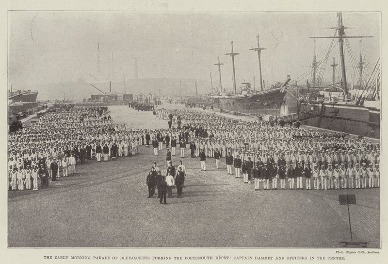 Early Morning Parade of Bluejackets tvořících Portsmouth Depot, kapitán Hammet a důstojníci v centru od English Photographer