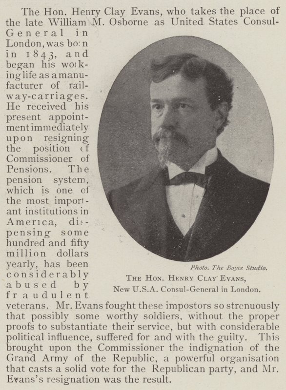 Ctihodný Henry Clay Evans, nový generální konzul USA v Londýně od English Photographer