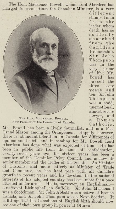 Ctihodný Mackenzie Bowell, nový premiér kanadského Dominionu od English Photographer