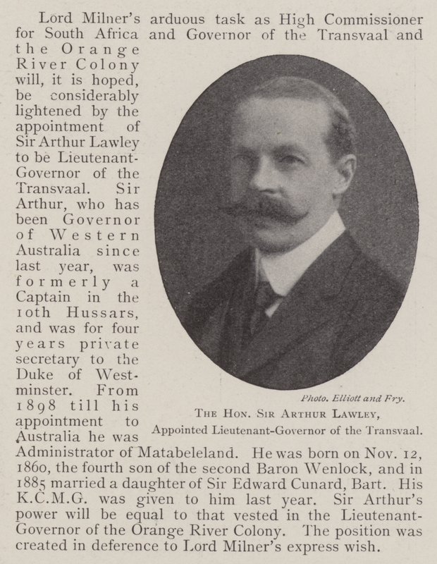 Ctihodný sir Arthur Lawley, jmenován poručíkem-guvernérem Transvaalu od English Photographer