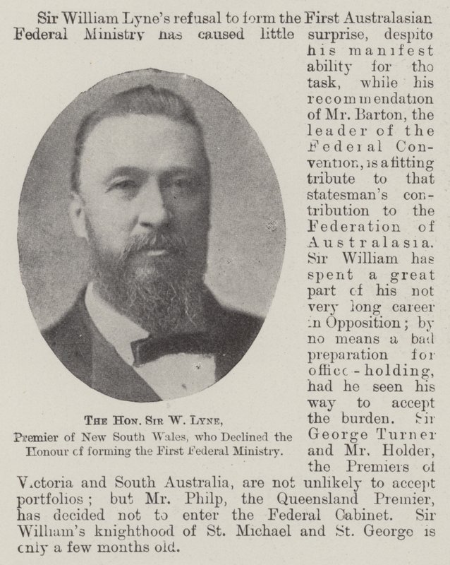 Ctihodný sir W Lyne, premiér Nového Jižního Walesu, který odmítl čest za vytvoření prvního federálního ministerstva od English Photographer