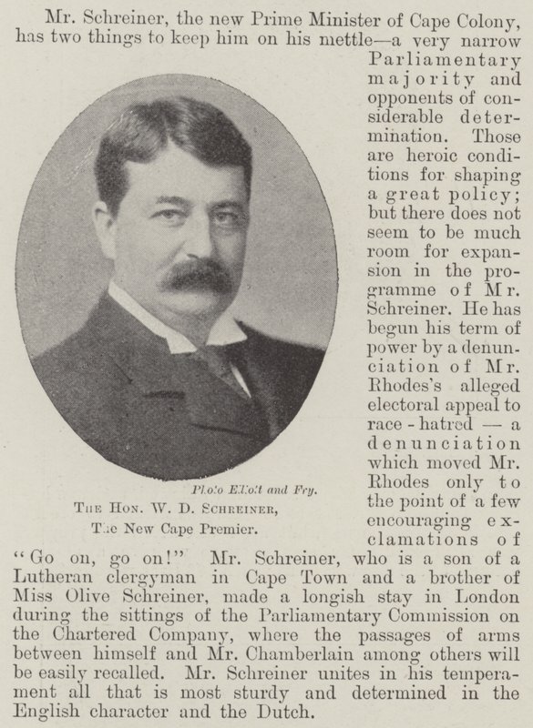Ctihodný W D Schreiner, premiér Nového Kapska od English Photographer