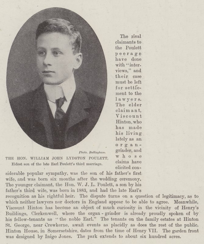Ctihodný William John Lydston Poulett, nejstarší syn zesnulého třetího manželství hraběte Poulettse od English Photographer