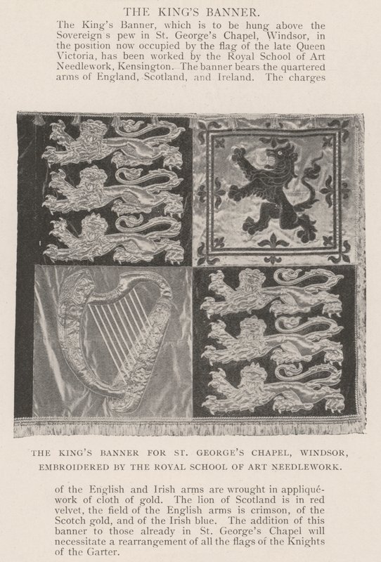 The Kings Banner pro St Georges Chapel, Windsor, vyšívaný Royal School of Art Needlework od English Photographer