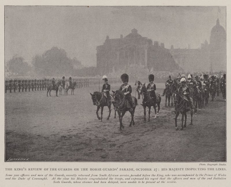 The Kings Review of the Guards on the Horse Guards Parade, 27. října, Jeho Veličenstvo kontroluje linie od English Photographer