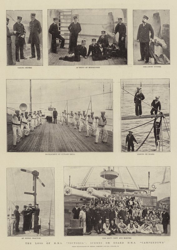 Ztráta HMS Victoria, scény na palubě HMS Camperdown od English Photographer