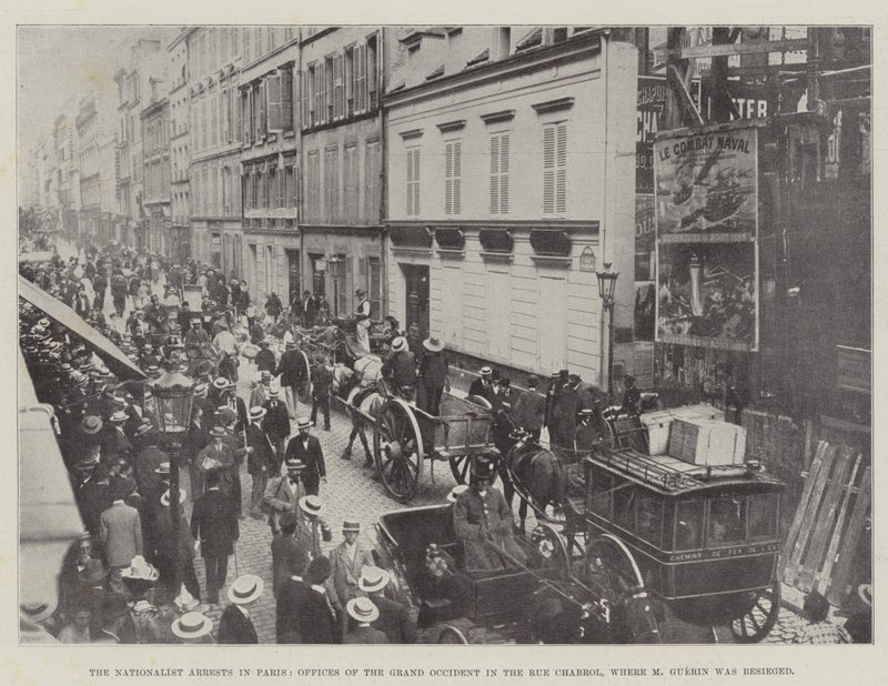 Nacionalisté zatýkají v Paříži, Úřady Grand Occident v Rue Chabrol, kde byl obležen M Guerin od English Photographer