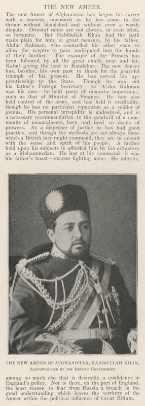 Nový Ameer Afghánistánu, Habibullah Khan, uznaný britskou vládou od English Photographer