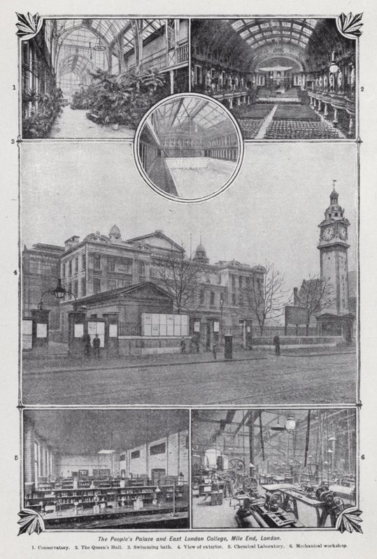 Palác lidu a East London College, Mile End, Londýn (černobílá fotografie) od English Photographer