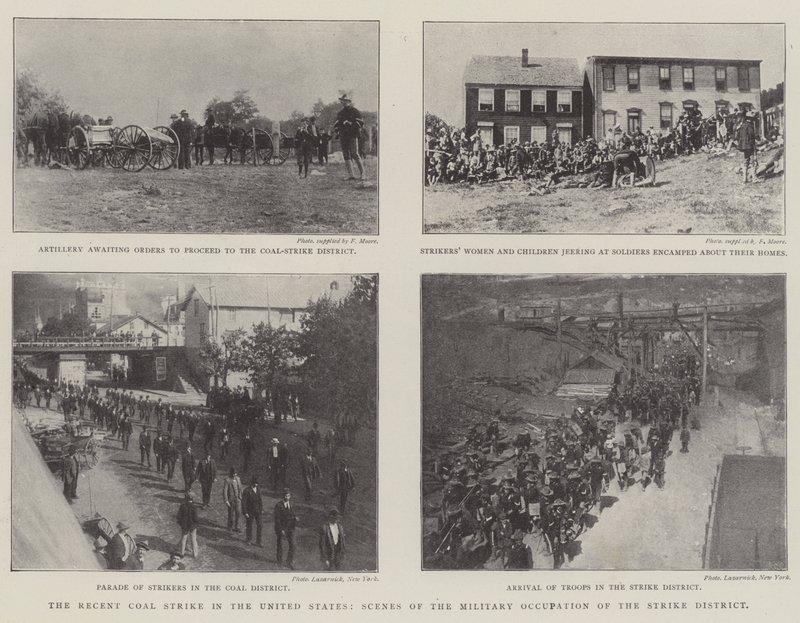Nedávná uhelná stávka ve Spojených státech, scény vojenské okupace Strike District od English Photographer