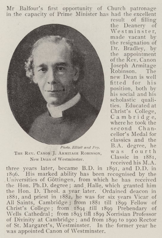 Reverend Canon J Armitage Robinson, nový děkan z Westminsteru od English Photographer