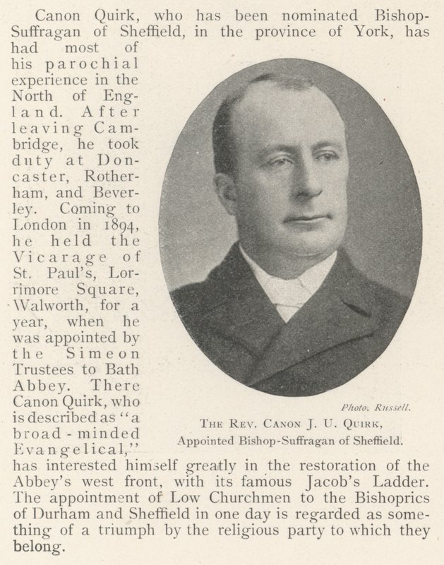 Reverend Canon J U Quirk, jmenován biskupem-Suffraganem ze Sheffieldu od English Photographer
