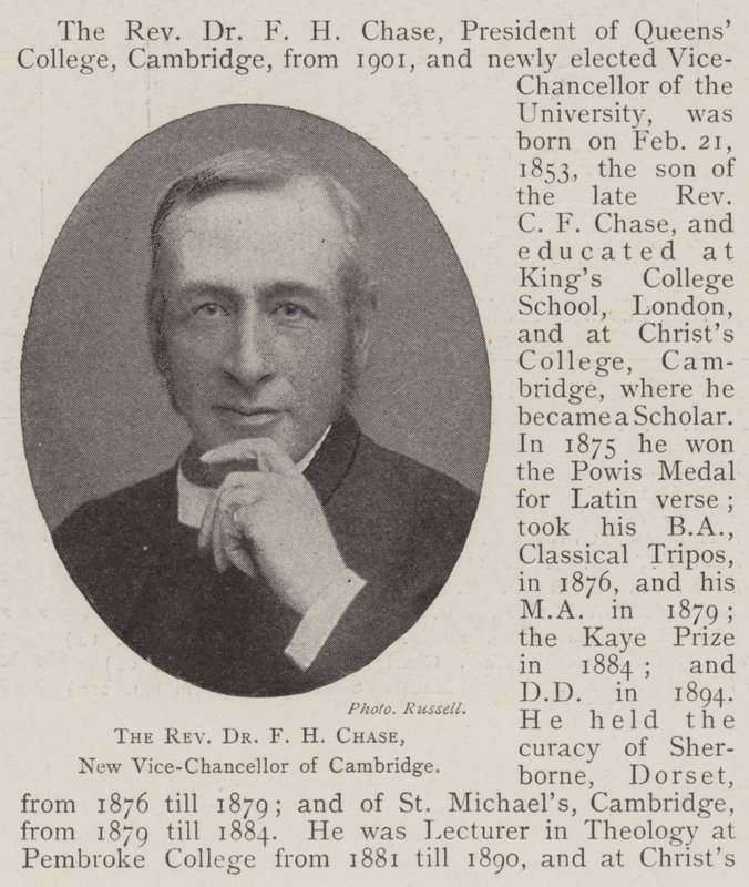 Reverend Dr F H Chase, nový vicekancléř Cambridge od English Photographer