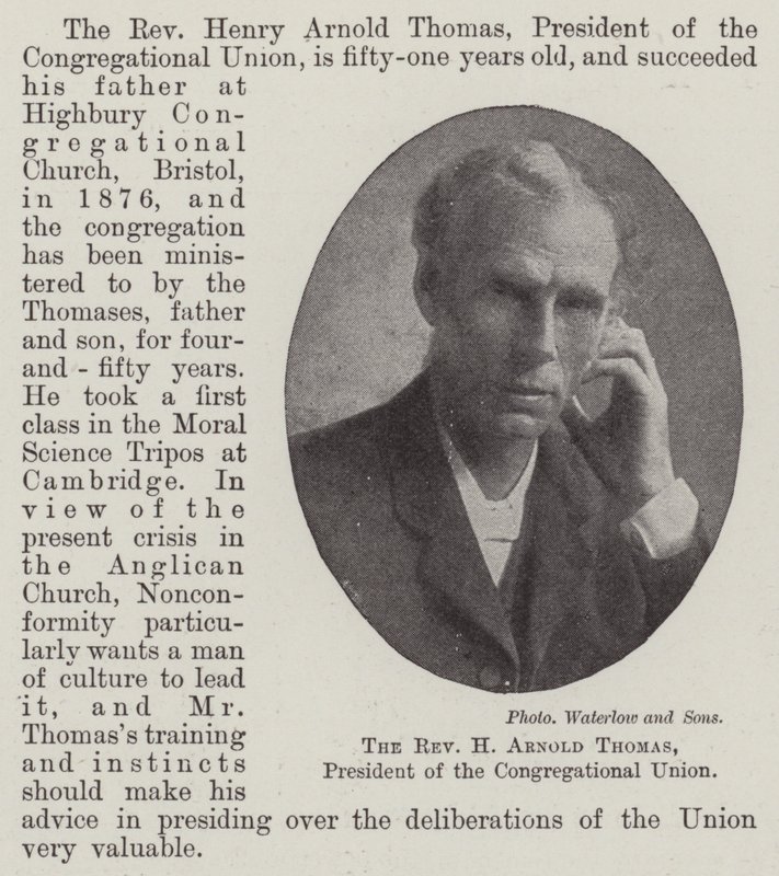 Reverend H Arnold Thomas, prezident Kongregační unie od English Photographer