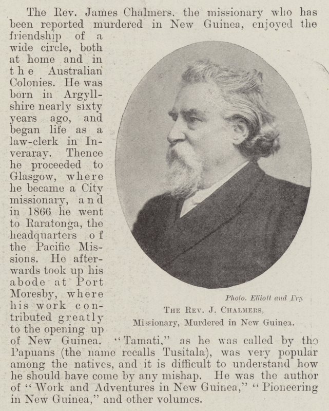 Reverend J Chalmers, misionář, zavražděn na Nové Guineji, duben 1901 od English Photographer