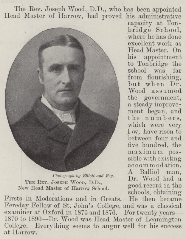 Reverend Joseph Wood, DD, nový ředitel školy Harrow School od English Photographer